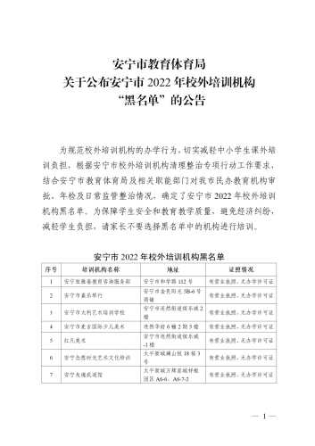 365bet客户端_365bet体育官网平台_365名品汇个人注册推荐码教育体育局关于公布365bet客户端_365bet体育官网平台_365名品汇个人注册推荐码2022年校外培训机构黑名单的公告（终稿）_01